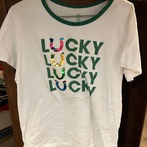 Source Unknown White and Green Lucky Tee